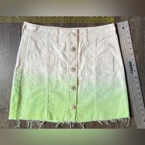 10 River Island White & Lime Green Ombre Denim mini skirt. Button up w/ pockets